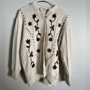 Vtg Mohini Wool Cream Cardigan Sweater OS cabincore lagenlook grannycore